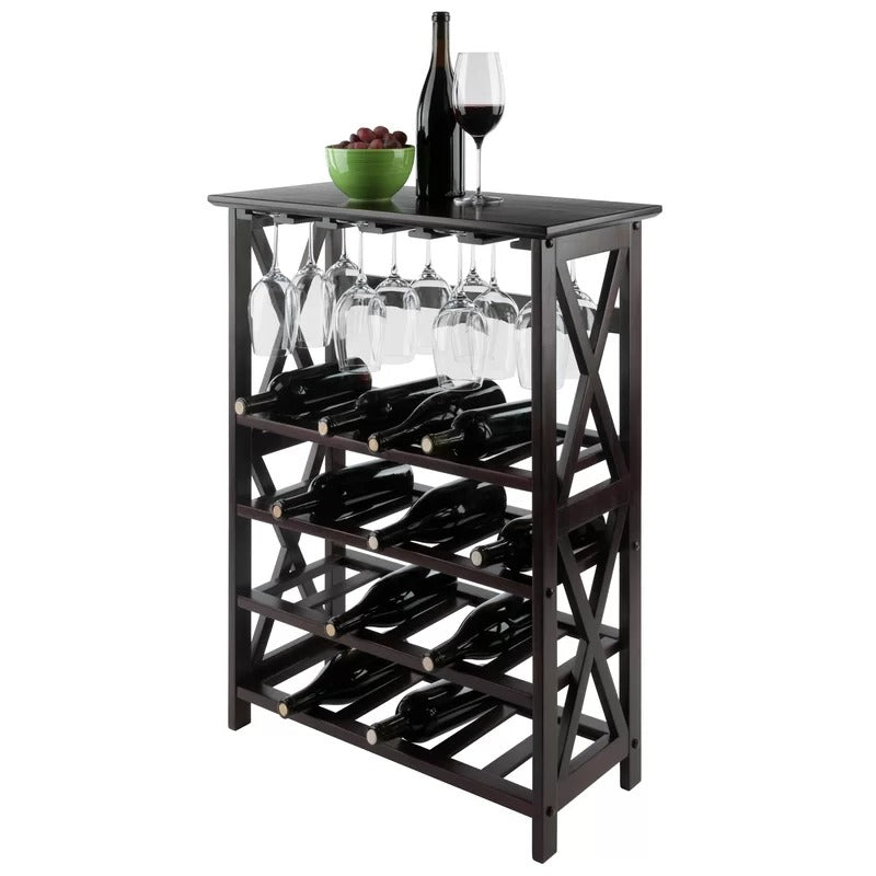 Wine Racks : 24 Bottle Floor Wine Bottle & Glass Rack in Espresso