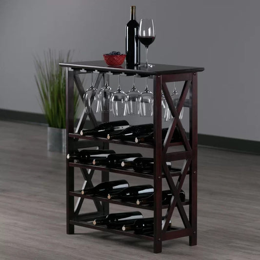 Wine Racks : 24 Bottle Floor Wine Bottle & Glass Rack in Espresso