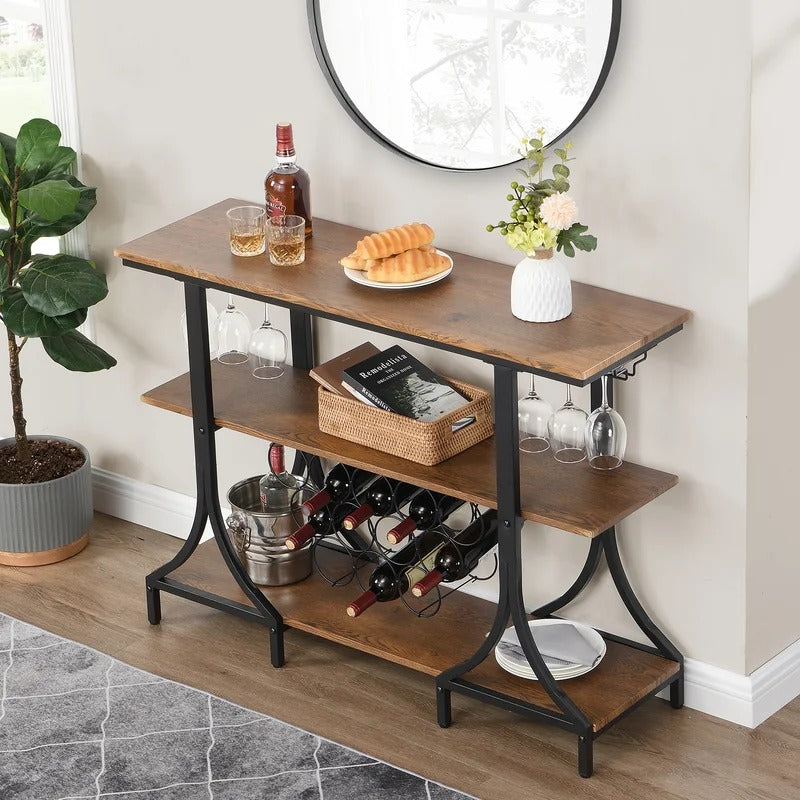 Wine Racks : Gea 12 Bottle Floor Wine Bottle & Glass Rack in Black/Brown