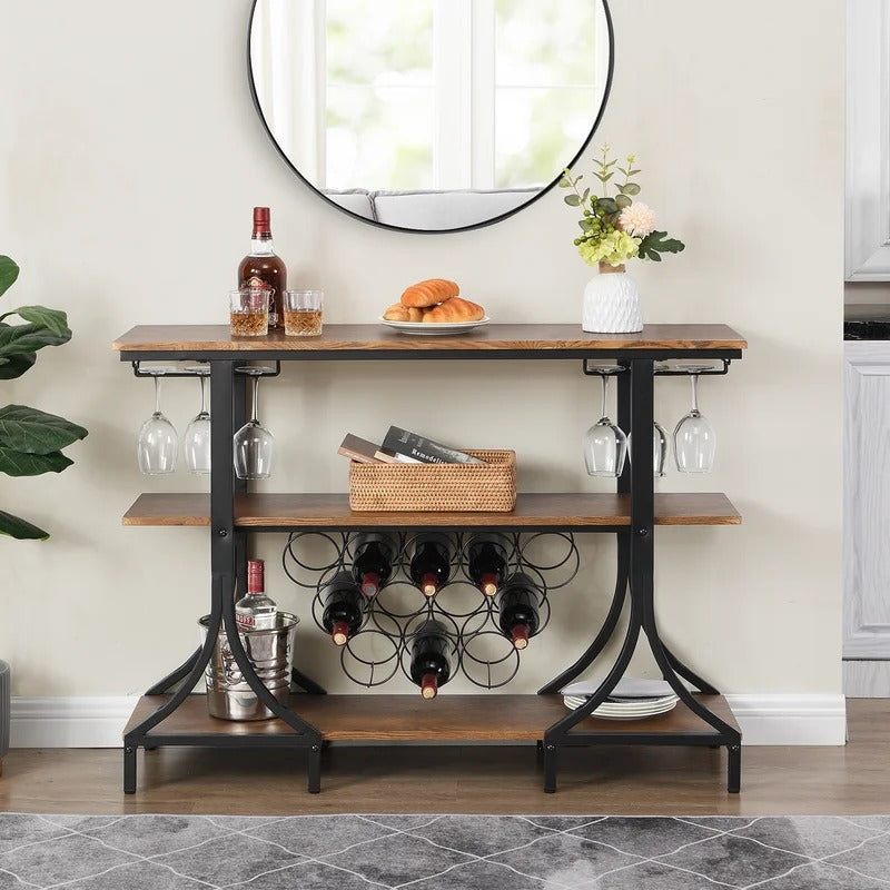 Wine Racks : Gea 12 Bottle Floor Wine Bottle & Glass Rack in Black/Brown