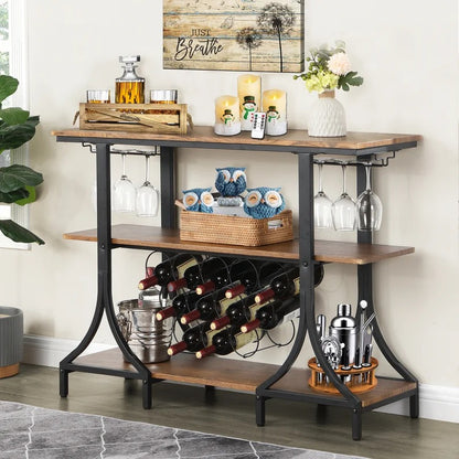 Wine Racks : Gea 12 Bottle Floor Wine Bottle & Glass Rack in Black/Brown