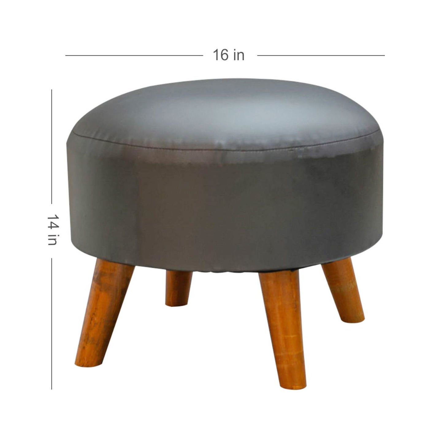 Wooden Ottomans: Black Round Leatherette Ottoman