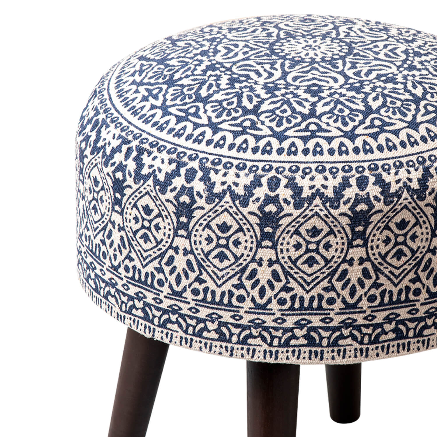 Wooden Ottomans: Blue Printed Ottoman 17 Inch