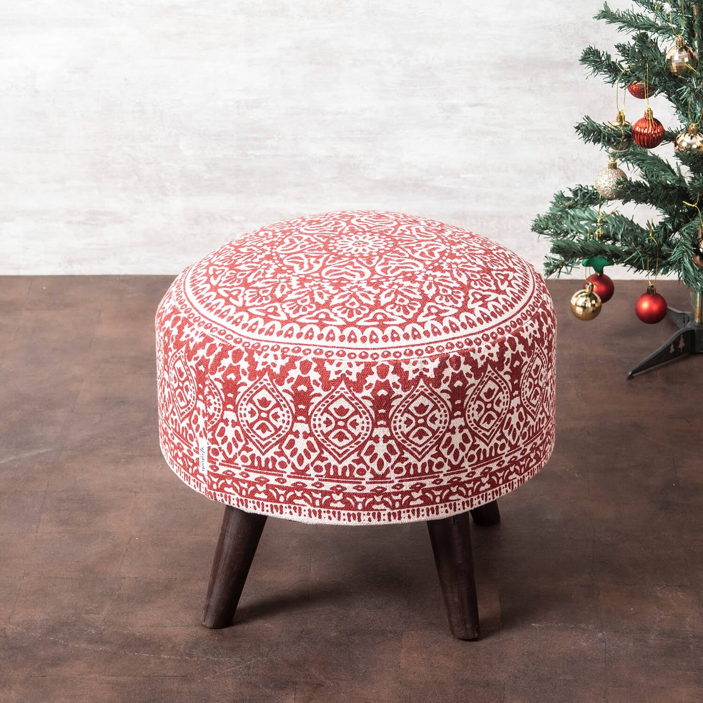 Wooden Ottomans: Classic Imprinted Ottoman (Red)