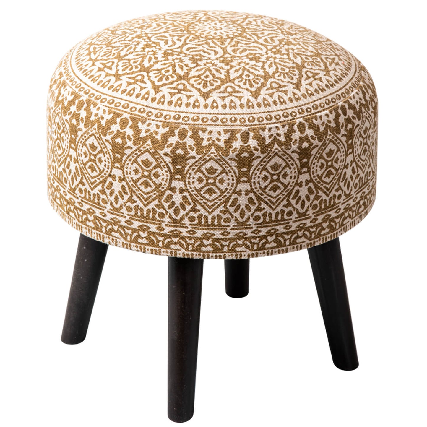 Wooden Ottomans: Yellow Printed Ottoman 17 Inch