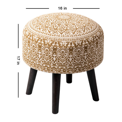 Wooden Ottomans: Yellow Printed Ottoman 17 Inch