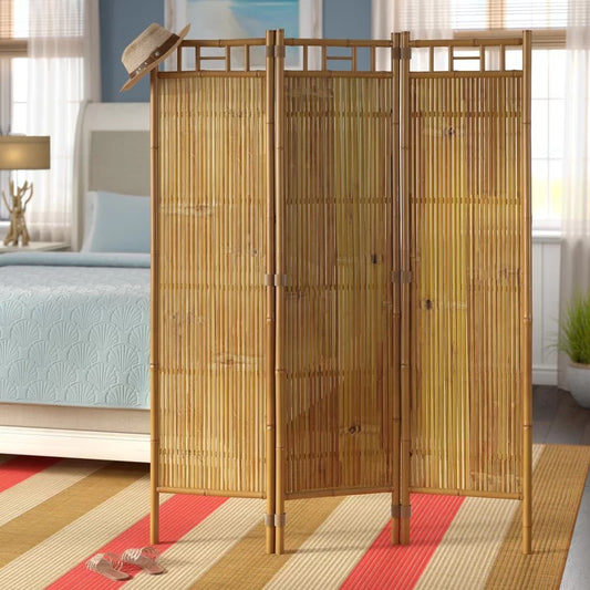 Wooden Partition: 48'' W x 63'' H 3 - Panel Bamboo/Rattan Folding Wooden Partition