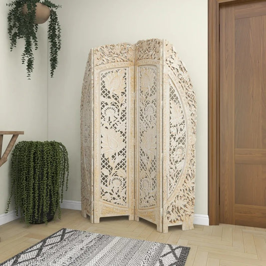 Wooden Partition 60'' W x 72'' H 4 - Panel Solid Wood