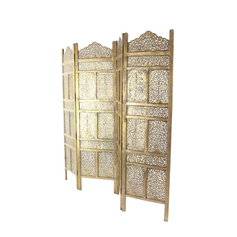 Wooden Partition 80'' W x 71'' H 4 Panel Folding Wooden Partition