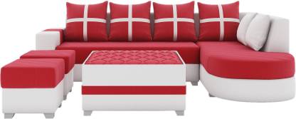 L Shape Sofa Set:-  Half Leatherette Sofa Set (White & Red)