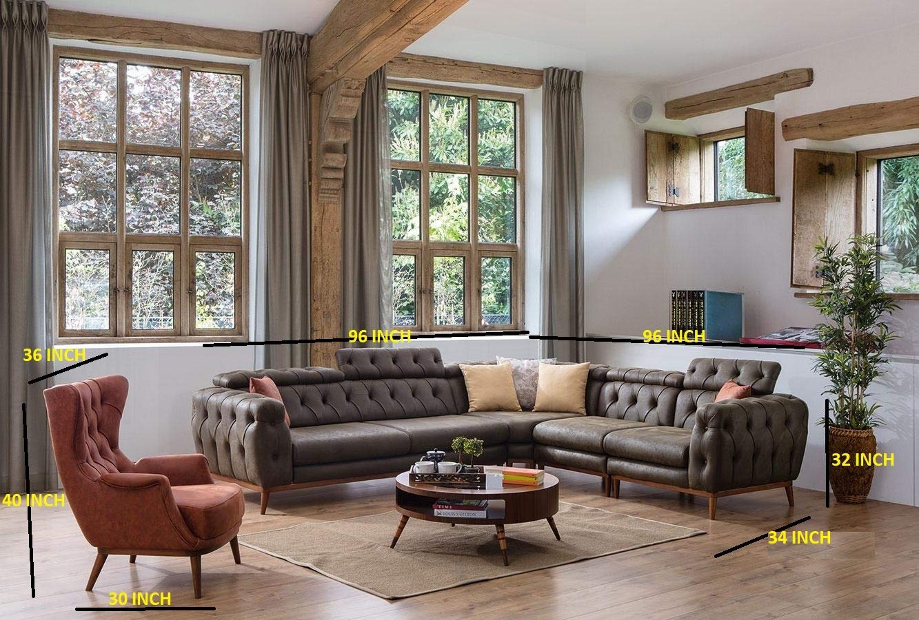 Designer Sofa Set:- Mastercraft L Shape Suede Fabric Corner Luxury FurnitureSofa Set and Wing Chair (Brown)