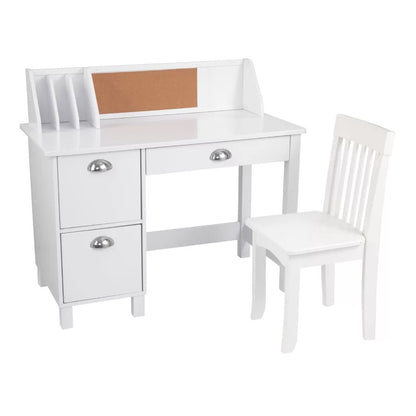 Kids Writing Table: 35.75" Writing Desk with Hutch and Chair Set