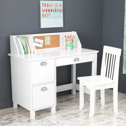 Kids Writing Table: 35.75" Writing Desk with Hutch and Chair Set
